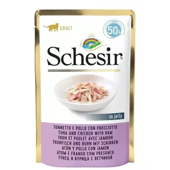 SCHESIR em Gelatina Atum e Frango com Presunto - Alimento húmido para gatos - 50 g