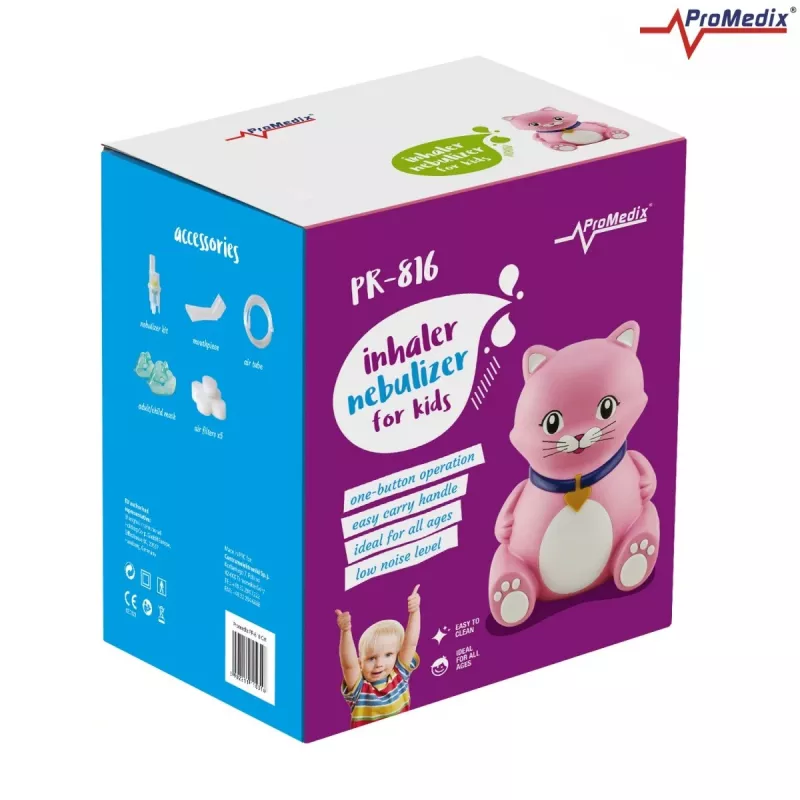 Nebulizador inalador ProMedix PR-816 design compacto para crianças, modelo PR-816
