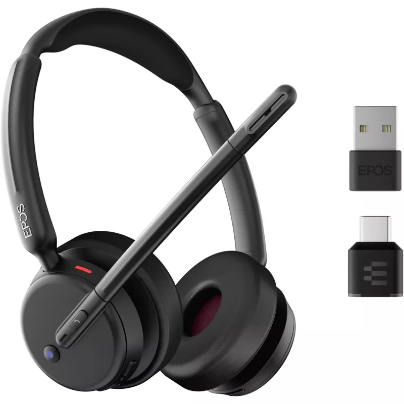 Epos Impact 500, Headset bináurico (bilateral), Bluetooth ANC, certificado MS Teams, incl. dongle USB-C com adaptador USB-A