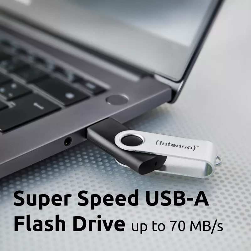 Pen drive Intenso Office Line, 64 GB, USB-A, 3.2 Gen 1x1, preto-prateado, 64 GB, USB Type-A, 3.2 Gen 1 (3.1 Gen 1), anel rotativo, preto, prateado