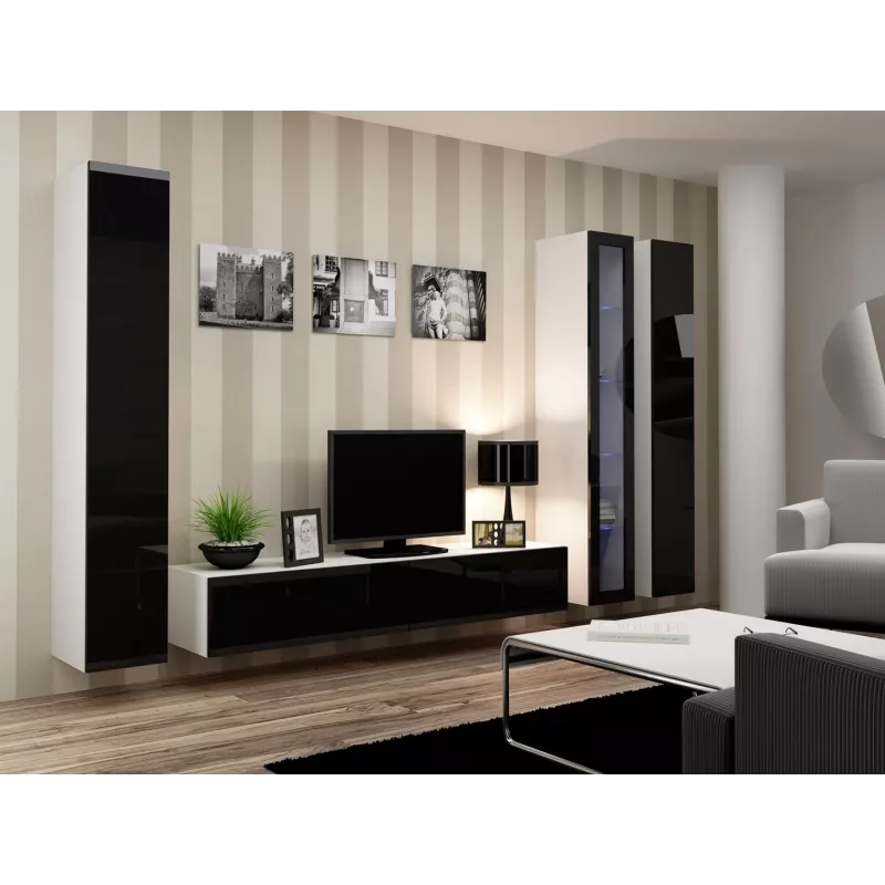 Conjunto de armários de sala Cama VIGO 2 branco/preto brilhante