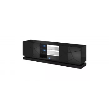 Móvel de TV Cama QIU 200 MDF preto brilhante/preto brilhante