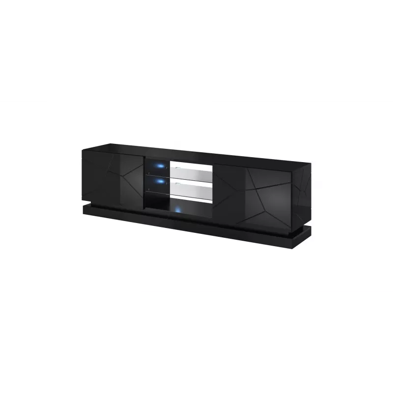 Móvel de TV Cama QIU 200 MDF preto brilhante/preto brilhante