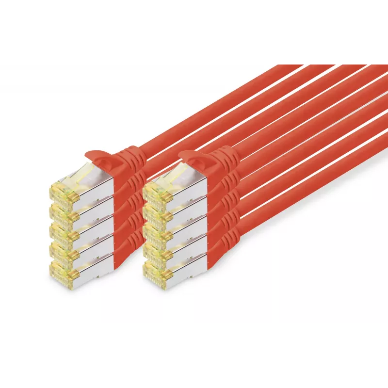 DIGITUS Cabo de rede CAT6A S/FTP, 1 m, vermelho, pack de 10