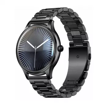 Smartwatch Colmi L28 com caixa preta e bracelete de aço inoxidável preta