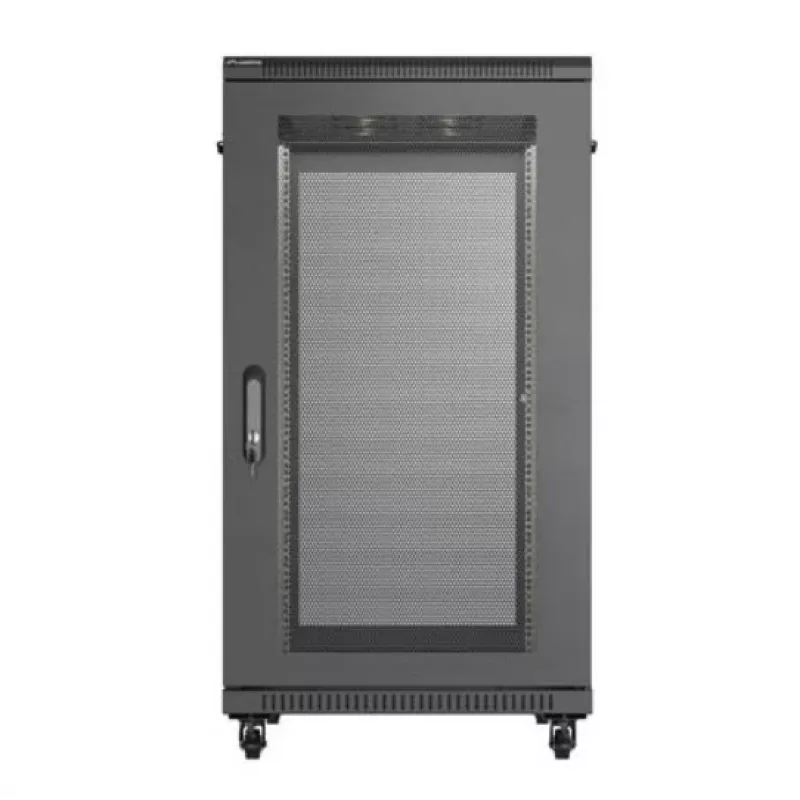 Armário rack 19 polegadas LANBERG FF01-6022-23B, 22U, 600×1000 mm, preto, portas perfuradas