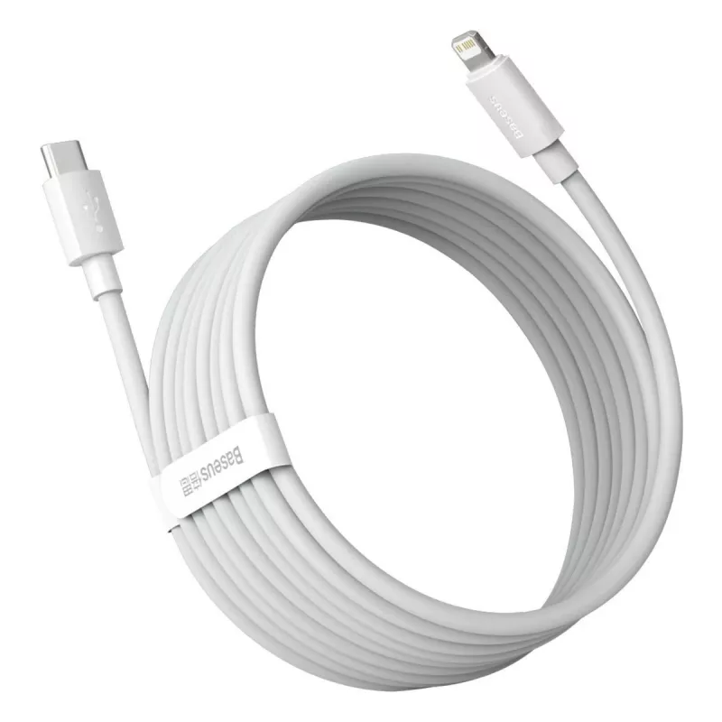 Kit de cabos de dados Baseus Simple Wisdom USB-C para Lightning PD 20W (2 unid./conjunto) 1,5m branco