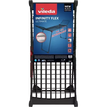 Estendal VILEDA Infinity Flex Ultimate Telescópico — preto, alumínio revestido, 30 m de área de secagem, dobrável, rodas