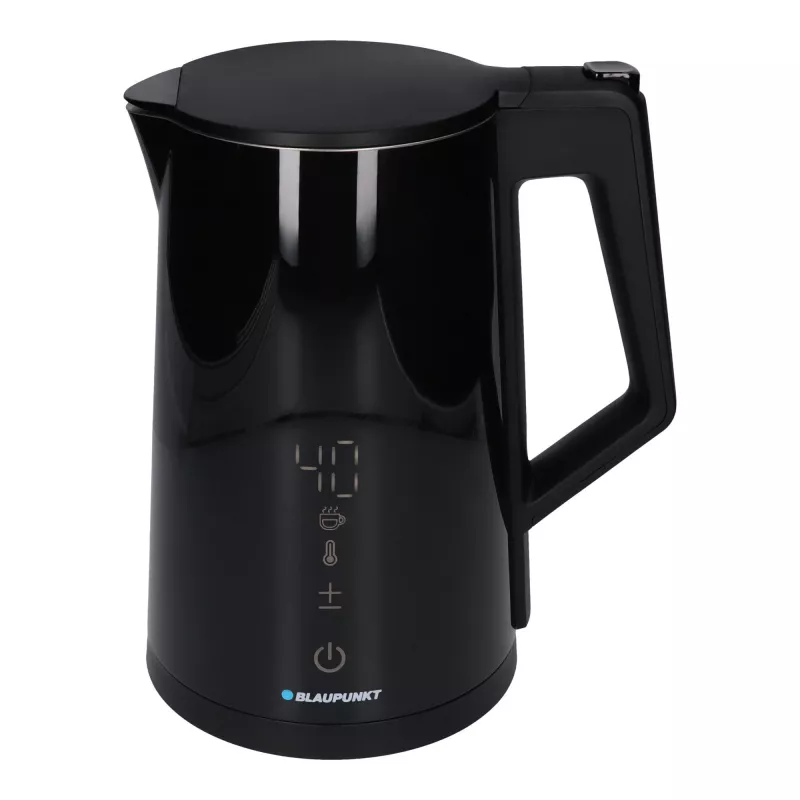 Chaleira elétrica BLAUPUNKT EKD601, 1,7 L, 2200 W, regulável 40–100 °C, preta, aço inoxidável