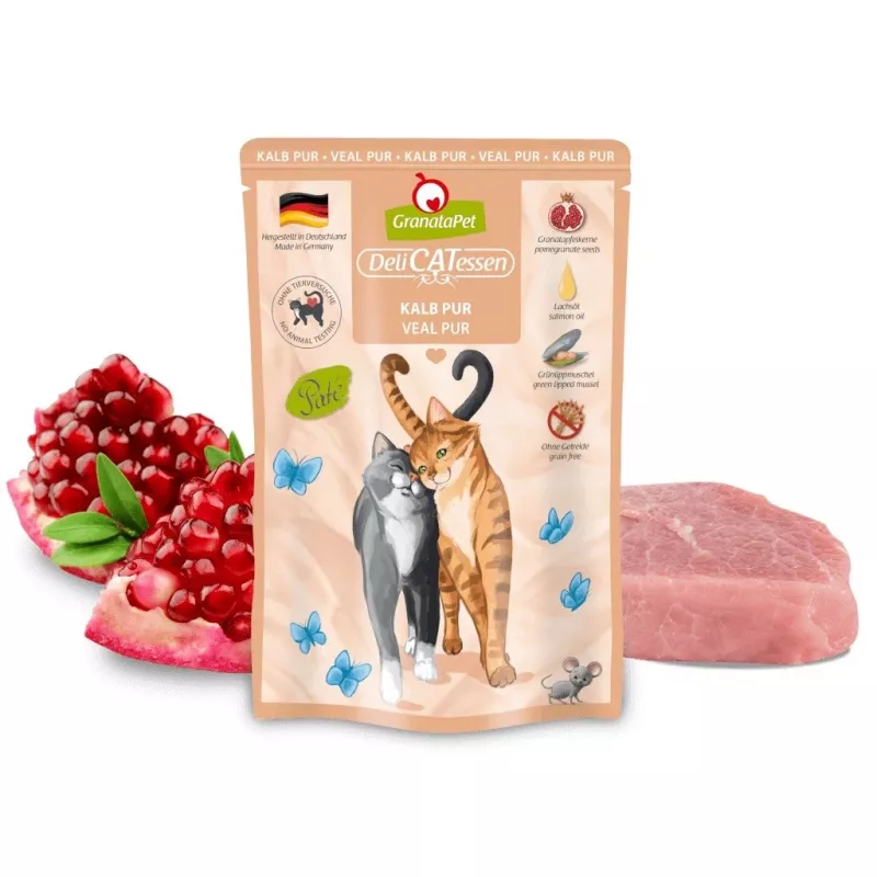 Comida húmida para gatos Fox4Pets DeliCATessen Vitela 85 g — refeição completa sem cereais para gatos adultos