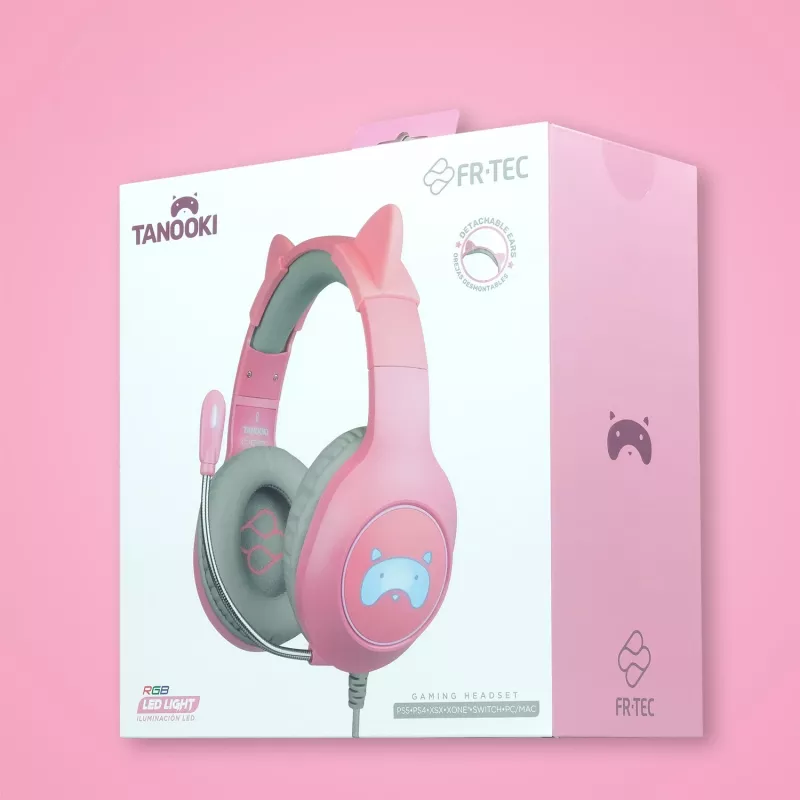 Auscultadores FR-TEC Tanooki com fios arco gaming cinzento - rosa (FT2021)
