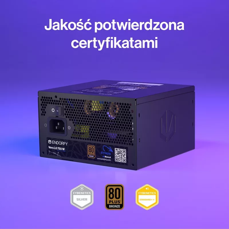 Fonte de alimentação ENDORFY Vero L6 750 W, 24 pinos ATX, 80 PLUS Bronze, ventoinha de 120 mm, preto