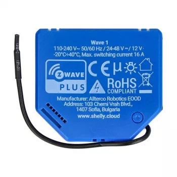 Relé inteligente Shelly Qubino Wave 1 plástico 110–240V 16A, Z-Wave 868,4 MHz, azul, montagem na parede