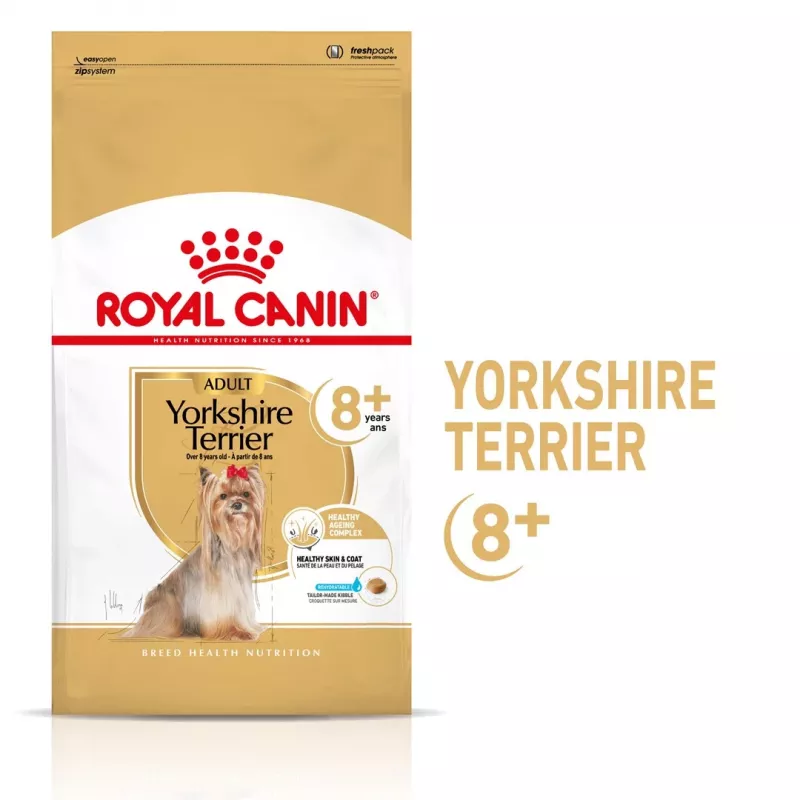 Comida seca para cães Royal Canin Yorkshire Terrier 8+ 1,5 kg — aves, sénior raça pequena, 29 % proteína, 18 % gordura