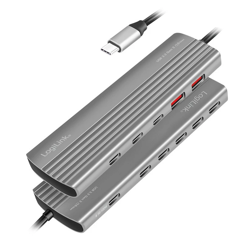 Hub LogiLink USB 3.2 Gen2 4+1 portas 2x USB-A 2x USB-C PD 100W alumínio