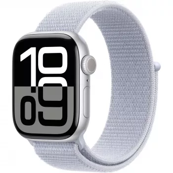 Apple Watch Series 10 caixa de alumínio GPS + Cellular 42 mm prateado Sport Loop azul cloud