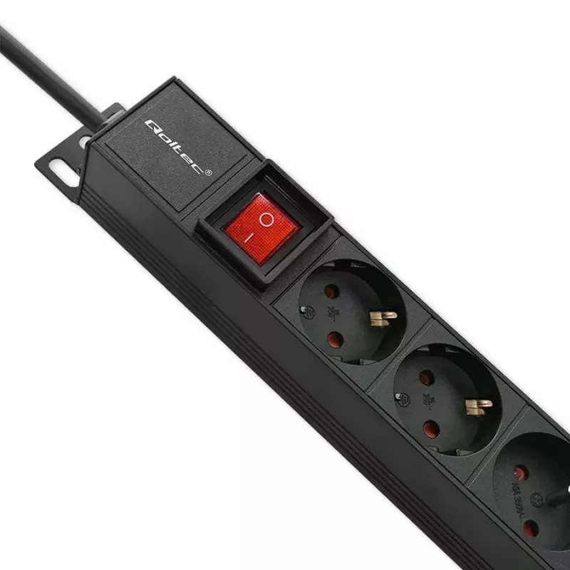 PDU de alumínio Qoltec para RACK | 16A | 16 x Schuko | vertical | 1,8 m