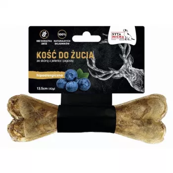Osso de mastigar SYTA MICHA Pele de veado e bagas 13,5 cm — petisco para higiene dentária, sabor a veado, sem glúten e sem conservantes