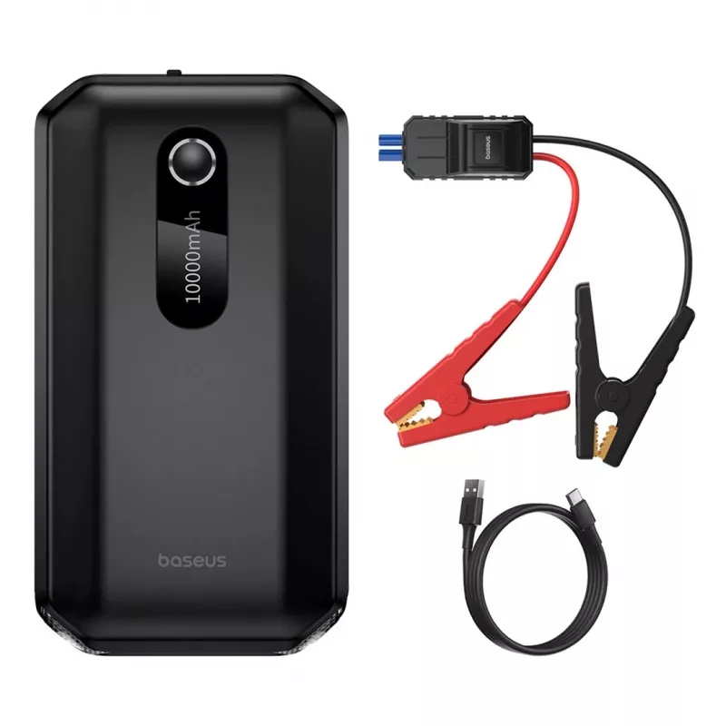 Baseus BS-CH001 - Arrancador, Booster 10000 mAh 12V (1000 A / 500 A) + pinças de crocodilo (preto)