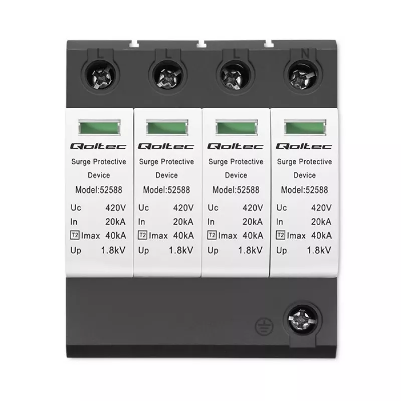Protetor contra sobretensões QOLTEC 52588 AC 4P 420V T2 C — para-raios AC de 4 polos, 420 V, Tipo 2