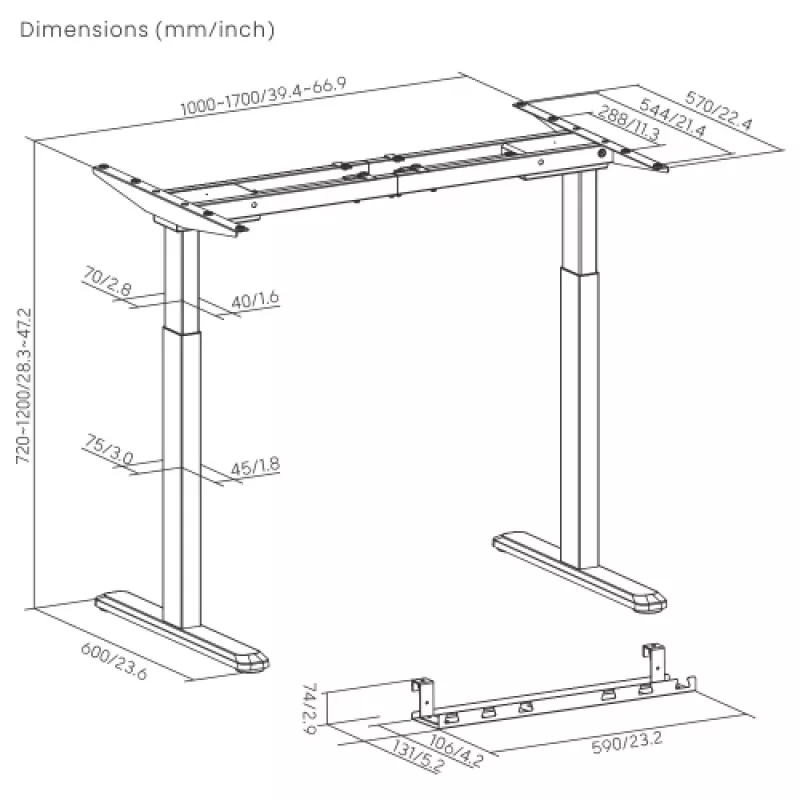 Estrutura de mesa de altura ajustável Up Up Bjorn, branco