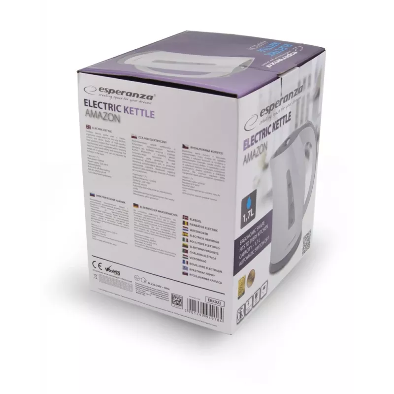 Chaleira elétrica Esperanza 1,7 l 2200 W cinzenta branca
