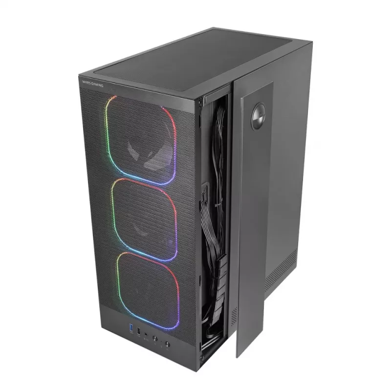 Caixa para PC TACENS MARS MC-NEBULA Midi Tower com vidro temperado, quatro ventoinhas aRGB de 120 mm, suporta ATX, GPU até 30,2 cm