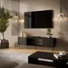 Móvel de TV cama meble LUCCA 180x40x59 cm, tampo em aglomerado preto, moldura preta