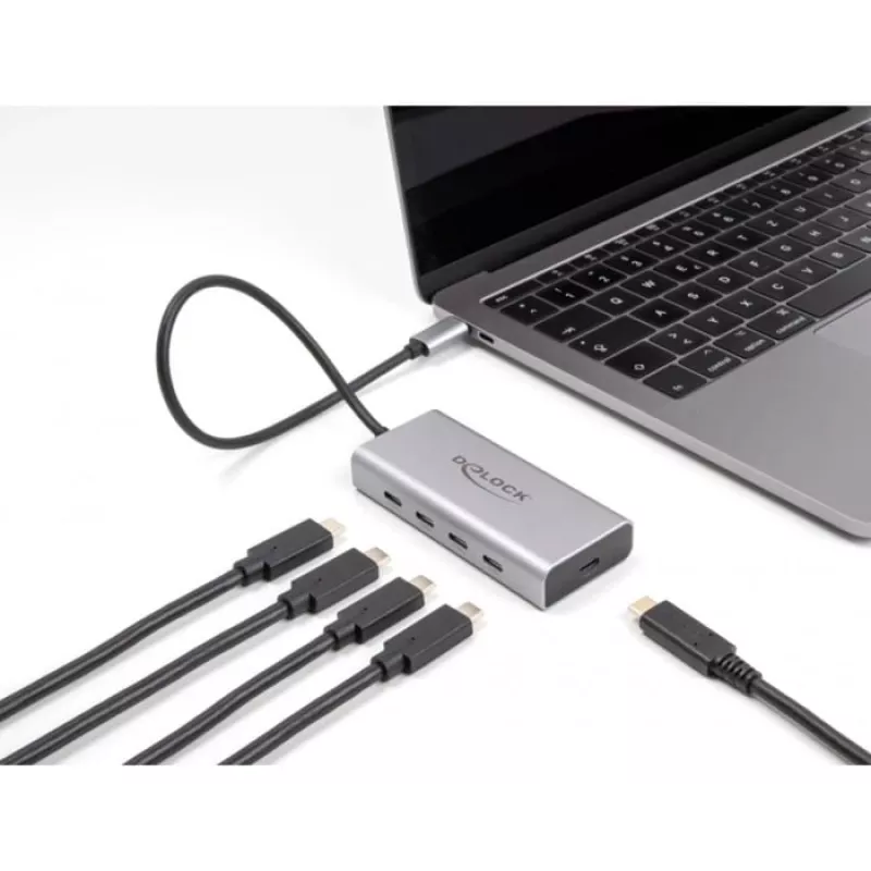 Hub USB DELOCK 10 Gbps Type-C 4 portas PD 85W cabo 30cm