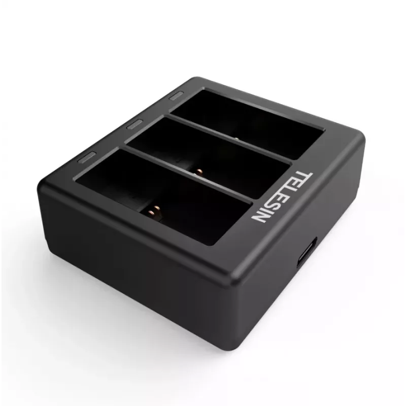 Carregador de 3 vias Telesin para GoPro Hero 12 / Hero 11 / Hero 10 / Hero 9