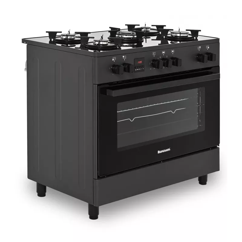 Ravanson KWGE-K90 fogão misto a gás e elétrico, vidro preto