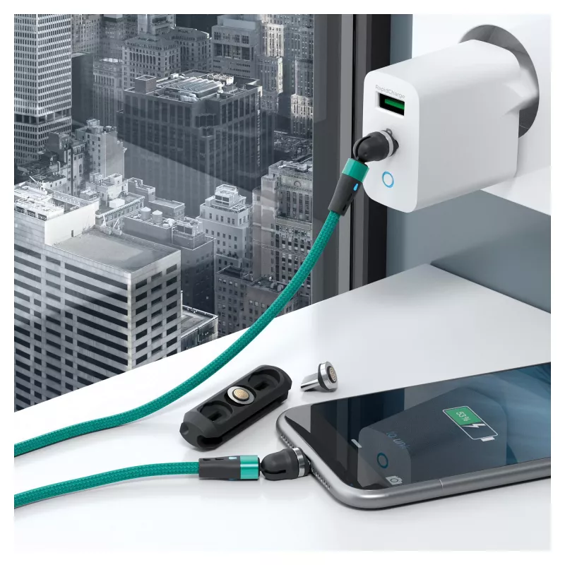 Cabo USB RealPower MagneticCharge2 1 m Verde Carregamento rápido Transferência de dados