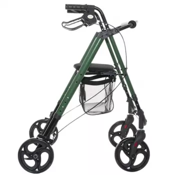 Andarilho MDH verde com assento e bolsa – estrutura de alumínio, 4 rodas, altura ajustável, carga máx. 136 kg