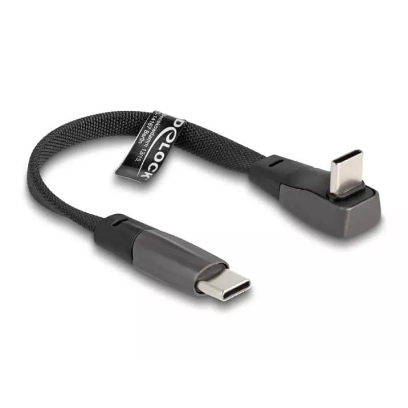 Cabo plano USB 2.0 DeLOCK conector macho USB Type-C para conector macho USB Type-C em ângulo PD 3.0 60 W 14 cm preto