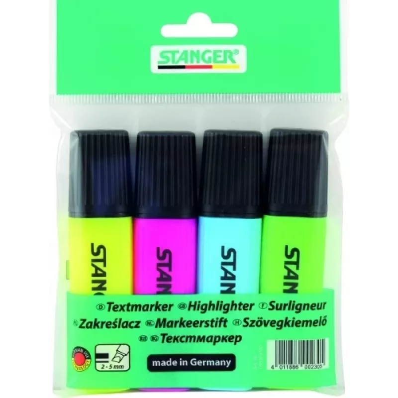 Marcador de texto STANGER, 1-5 mm, conjunto 4 unid. 180009000