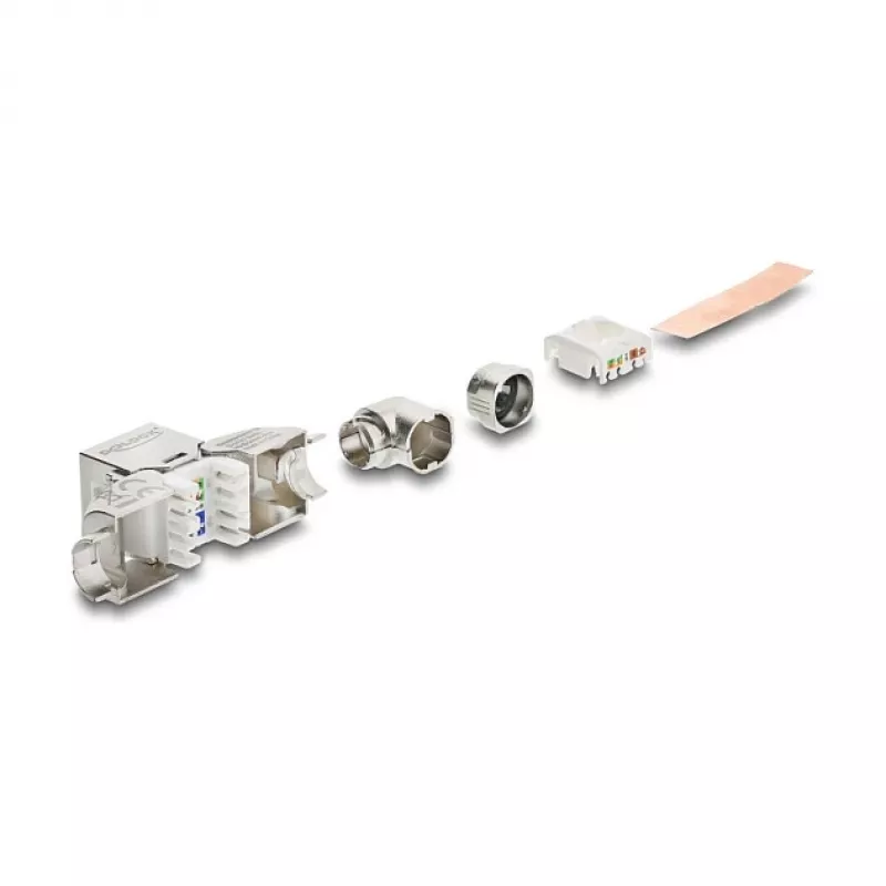 Módulo Keystone RJ45 conector fêmea Cat.6A sem ferramentas 90° DELOCK 90800