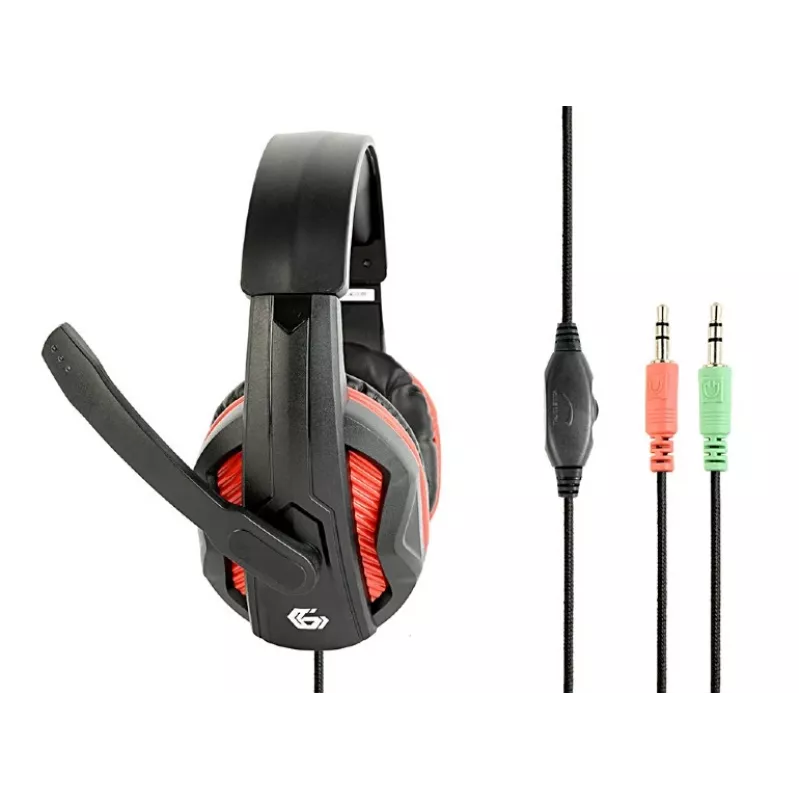 Headset gaming com fios GEMBIRD GHS-03 — 20–20000 Hz, cabo de 2 m, 250 g, preto/vermelho