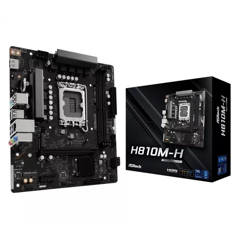 Motherboard Micro-ATX ASRock H810M-H — Intel H810, LGA 1851 (Socket V1), 2x DIMM DDR5, até 128 GB, M.2 & SATA III