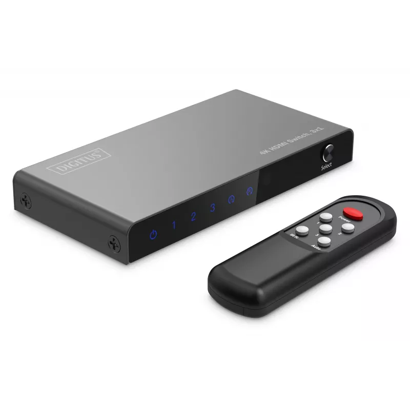 Comutador HDMI 4K Digitus 3x1 metal preto 18 Gbit/s