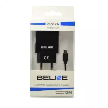 Carregador de viagem Beline Beli0011 — 2 portas USB, cabo microUSB, saída 2A, preto
