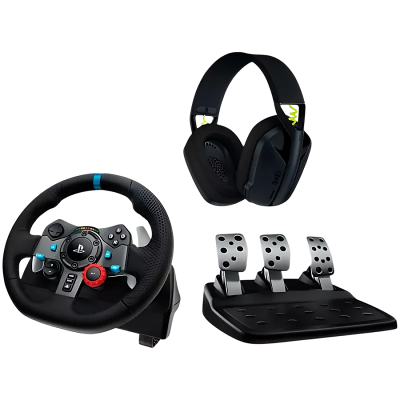 Controlador de jogos LOGITECH G29 EU + G435 Preto Alumínio Preto USB Volante + Pedais + Auscultadores PC