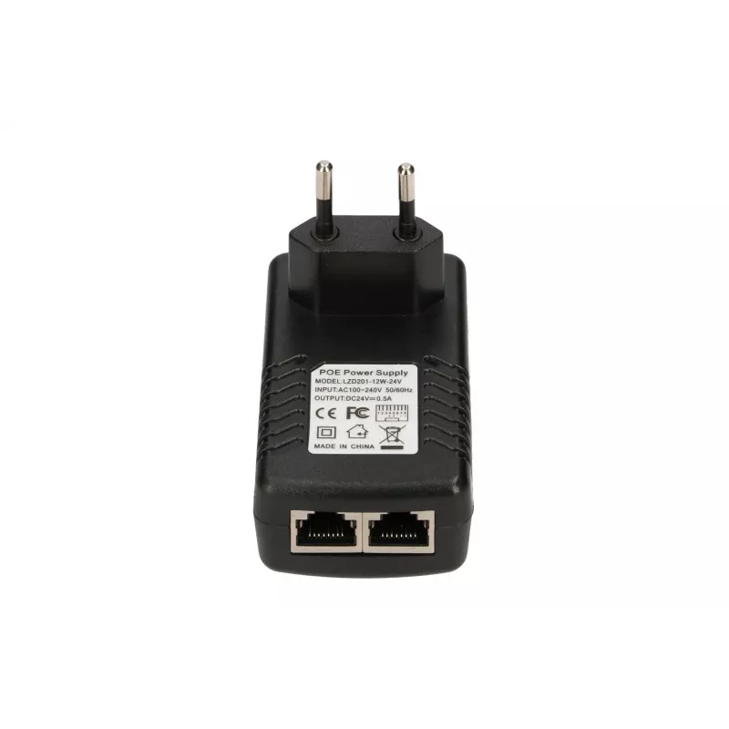 Fonte de alimentação PoE Extralink POE-24-12W 24V 0,5A 12W, ficha de parede interior, preta