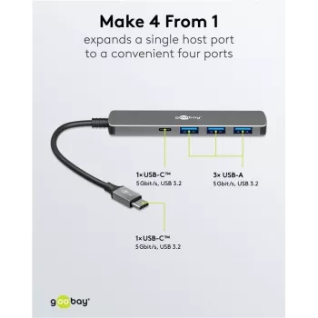 Goobay hub USB slim de 4 portas USB-C para USB-A 5 Gbit/s - -ficha USB 3.2> (79158)