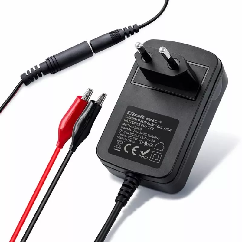 Carregador de baterias QOLTEC Modelo 52660 — 6V/12V, carregador 6W