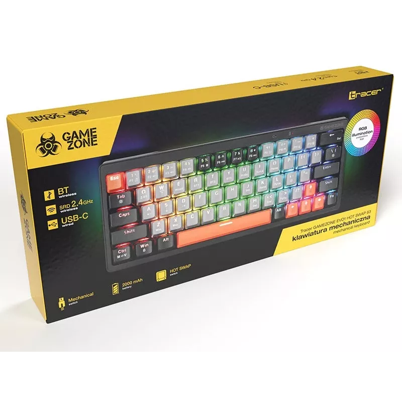 Teclado mecânico Tracer GAMEZONE EVO1 HOT SWAP 63 (cinzento) TRAKLA47297