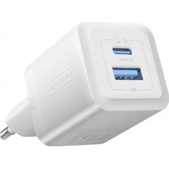 Vention 30W - Carregador com tecnologia GaN, 1x USB-A, 1x USB-C (branco)