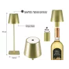Beper P201UTP116 candeeiro de mesa LED recarregável, 1,5 W, interruptor tátil, regulável, adaptador para garrafa de 33 mm, resistente à água, dourado