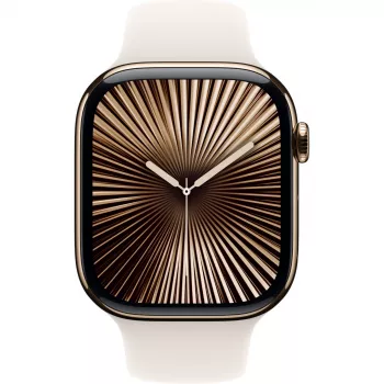 Apple Watch Series 10 GPS + Cellular 46 mm caixa de titânio dourado com bracelete desportiva Starlight – S/M