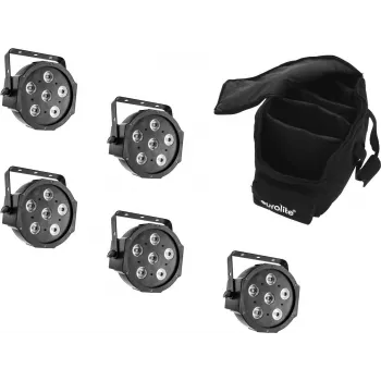 Conjunto de projetores LED EUROLITE SLS-6 TCL 5x com softbag — 5 projetores LED compactos, bolsa de transporte incluída