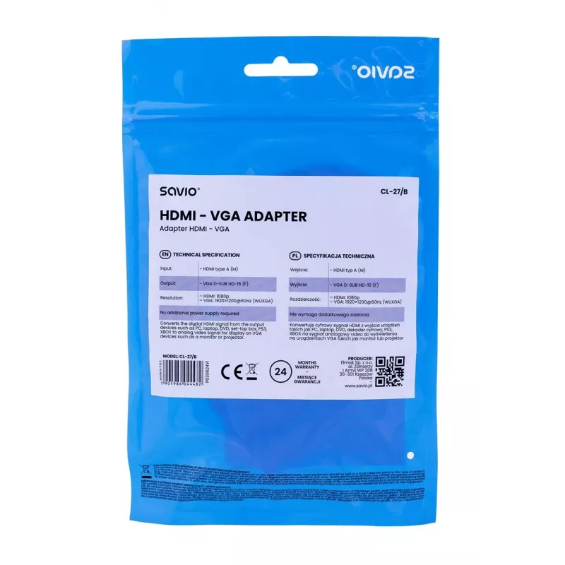 Adaptador de cabo de vídeo Savio CL-27B 0,1 m HDMI Type-A (standard) VGA (D-Sub) branco